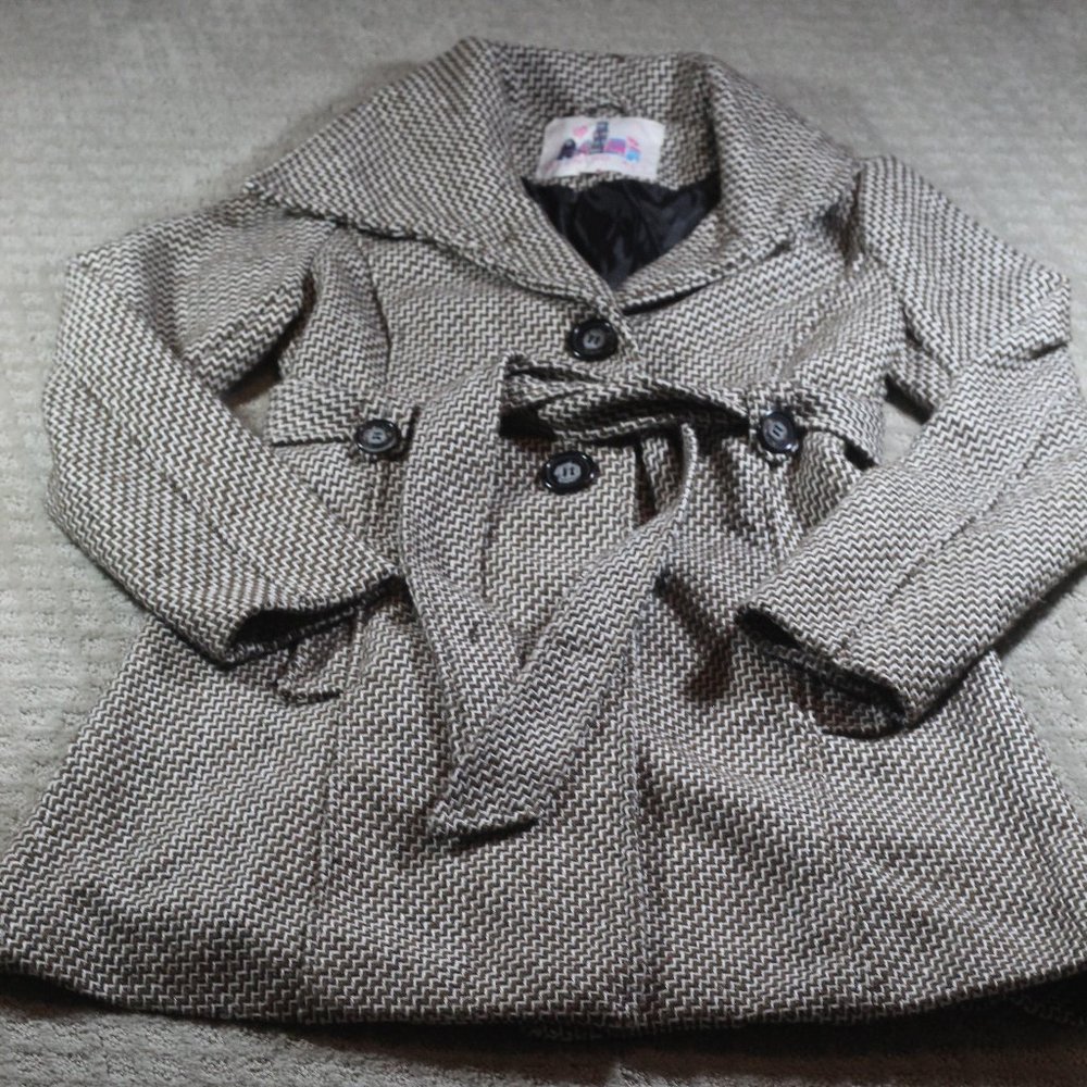 Opening Act Size Small Brown and Cream Patterned Belted Coat